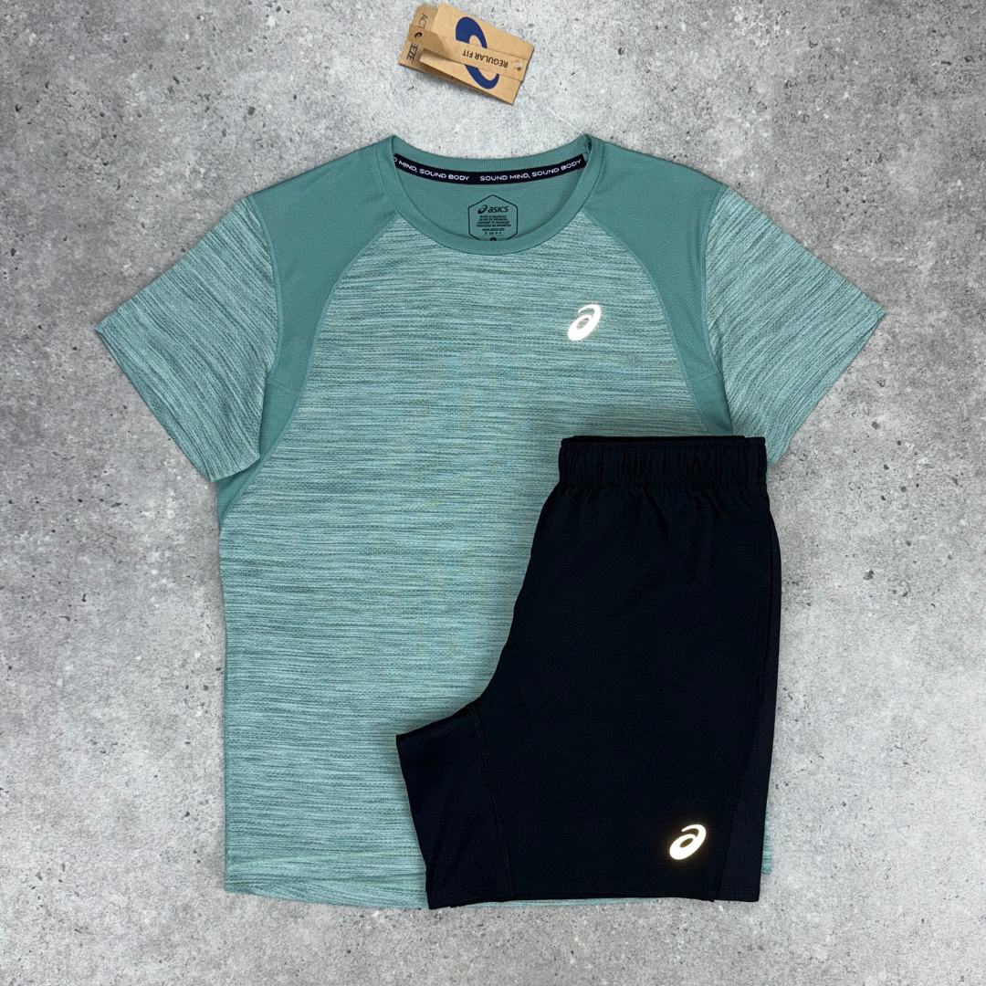 Asics road t-shirt set 'teal/black'