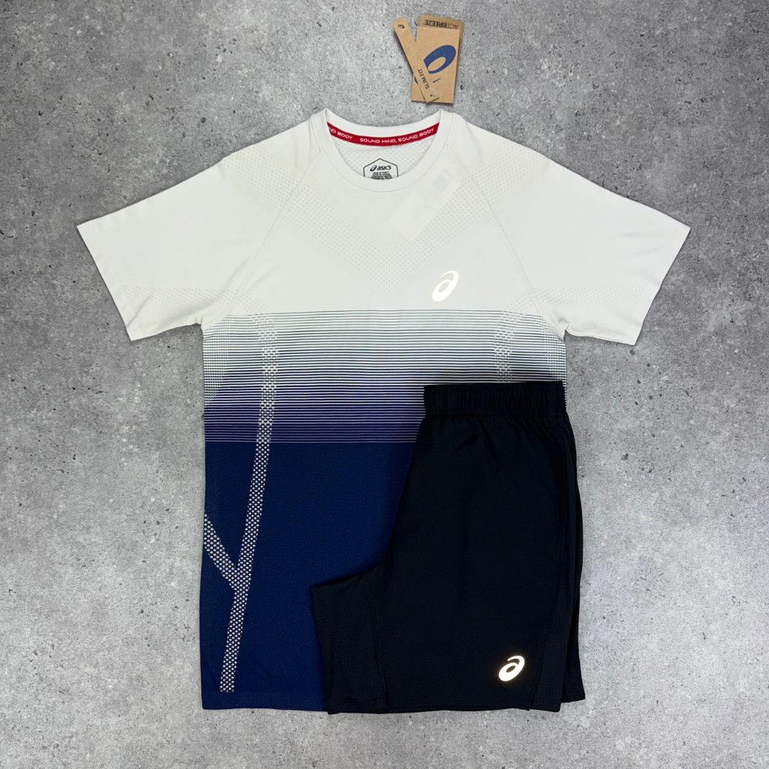 Asics seamless t-shirt short set 'birch blue/black'