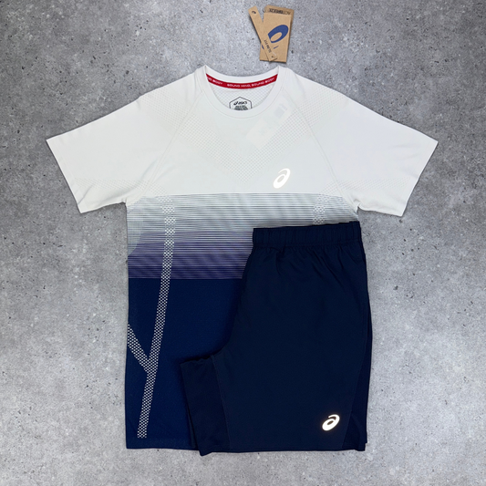 Asics seamless t-shirt short set 'birch blue/navy'