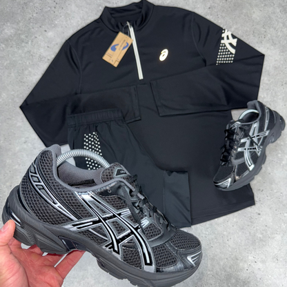 asics icon 1/4 zip set 'black'