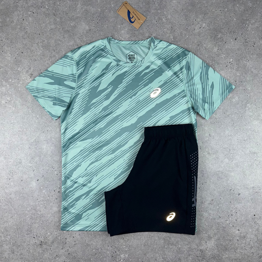 asics all over print t-shirt icon 'black' set