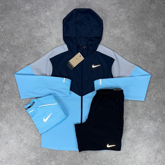 Nike windrunner miler challenger short tri-set 'aquarius blue/black'