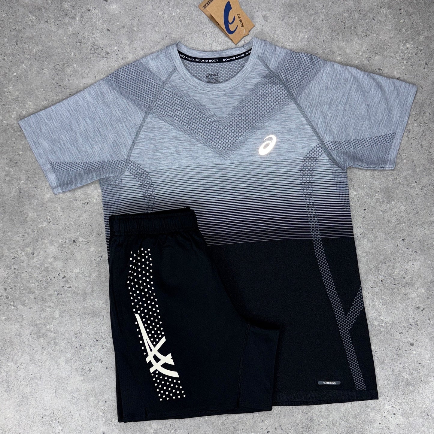 Asics seamless t-shirt short set 'black/grey'